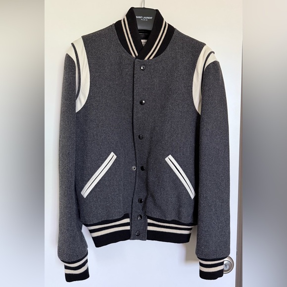 Saint Laurent Teddy Bomber Jacket - Grey - Size 46 (Small)